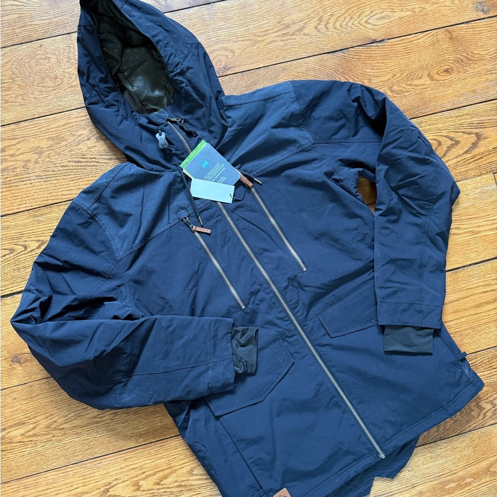Navy Hooded Ski Jacket with Zipper Pockets